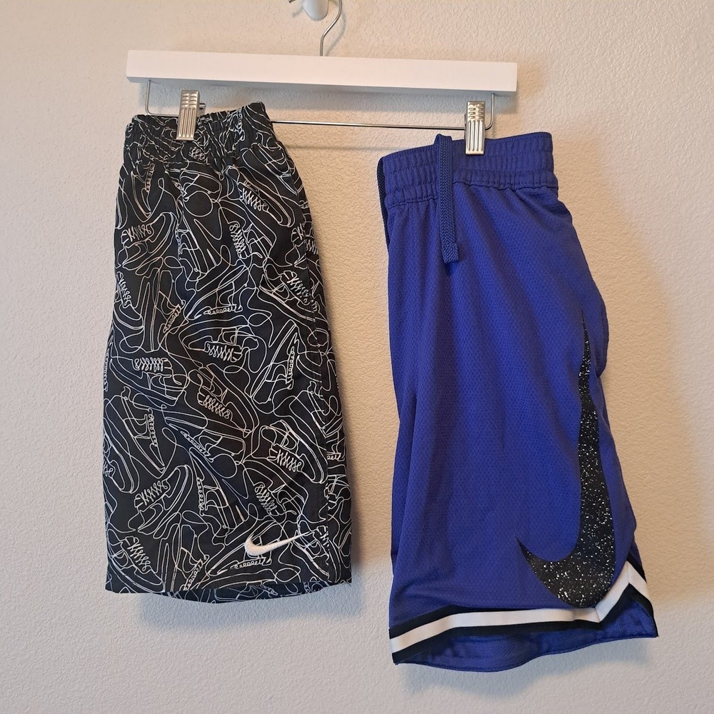 Nike Boys Dri-FIT Shorts Bundle Blue Mesh Basketball Black Sneaker Print Large
